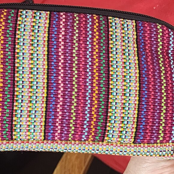 Handmade Guatemalan Embroidered Bright Floral / Stripes Clutch Makeup Bag Rose - Picture 16 of 16